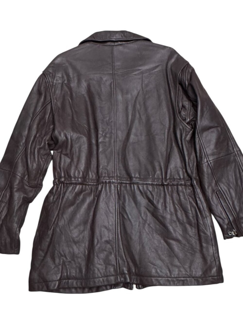 ANDREW MARC LEATHER Luxury Designer Brown Business Casual Coat Womens Large - Picture 4 of 7